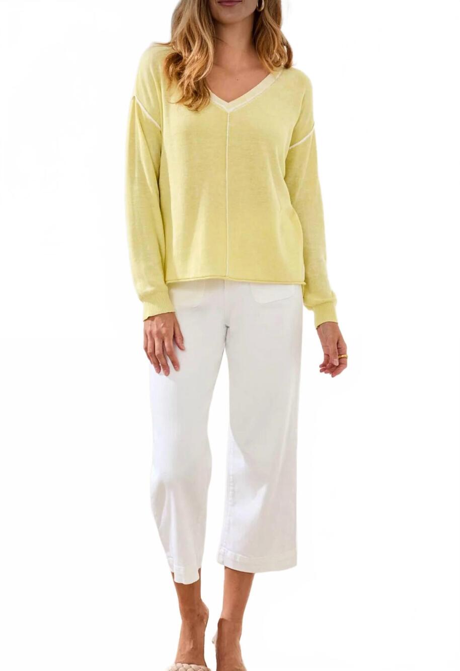 NEW TRIBAL lightweight v-neck sweater with special wash in lemongrass
